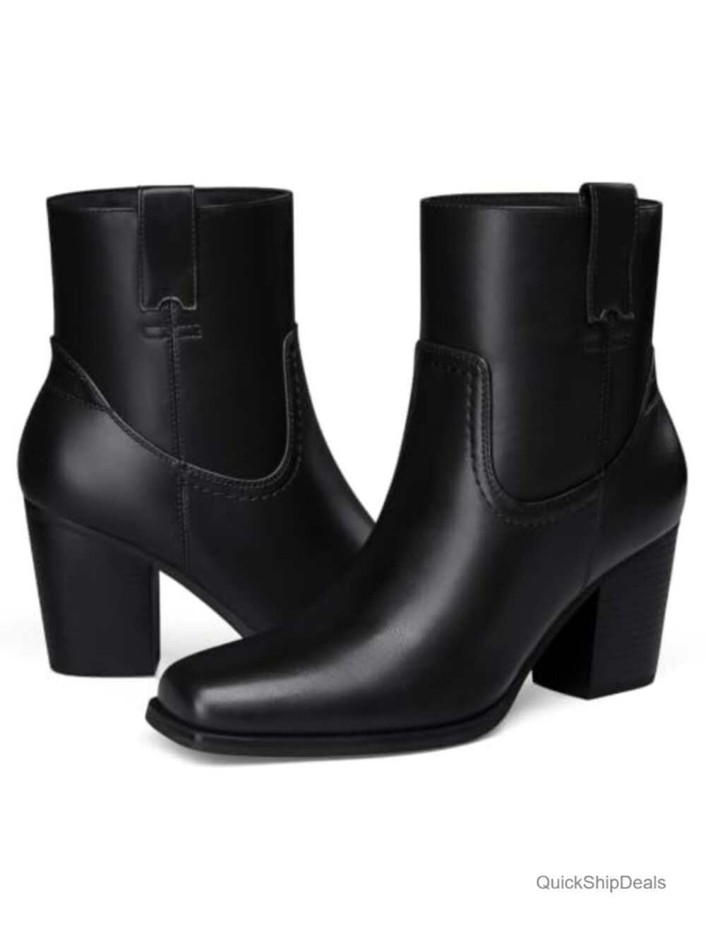 Women's Chunky Block Heel Ankle Booties - PU Leather Side Zip Comfort